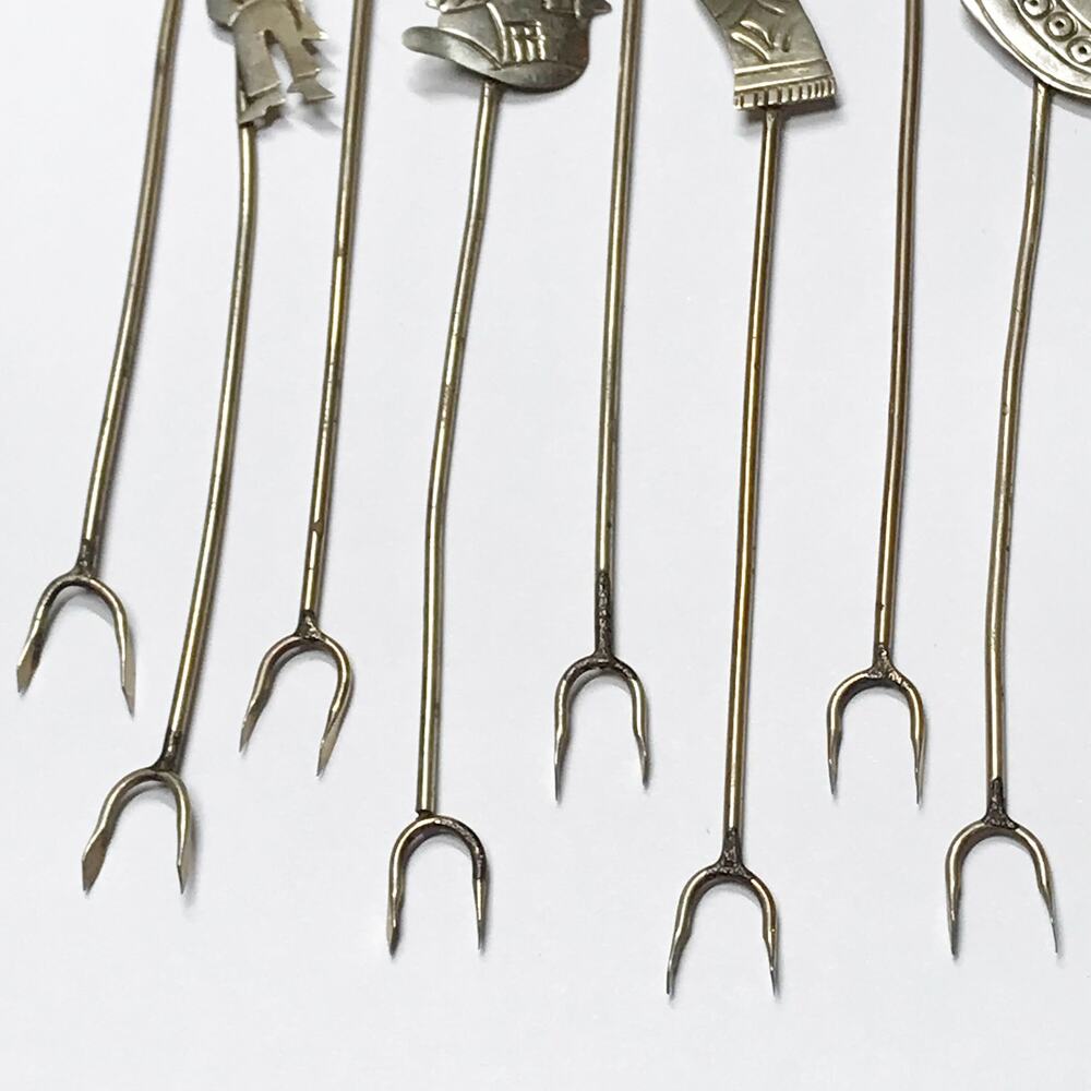 VTG 12 Vintage Sterling Silver Mexican Appetizer Cocktail Hors D'oeuvres Forks - Picture 10 of 13